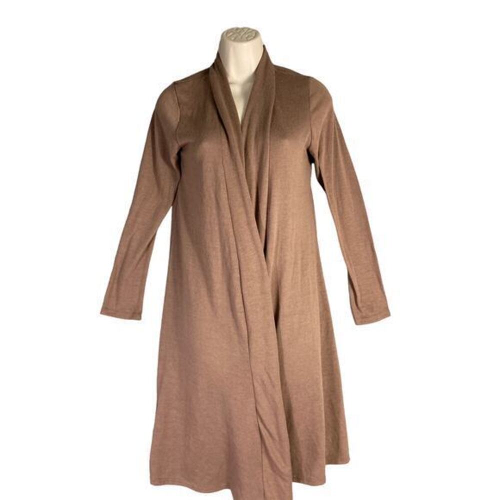 Women's Long Sleeve Beige Coatigan Draped Front Cardigan Small Boho Cozy Knit - Picture 2 of 9